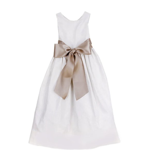 GORGEOUS White Linen Dress Champagne Satin Sash Bailey Boys NEW WITH TAGS - Picture 8 of 8